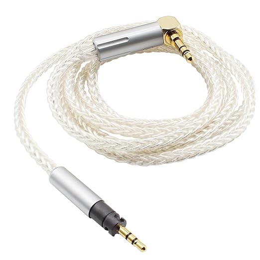 Youkamoo 3.5mm Right Angle 8 Core Silver Plated Copper Braided Replacement Upgrade Cable Compatible for Sennheiser Momentum 2.0 Momentum 3 HD1 Over-Ear On-Ear Headphones, 4ft 1.2m