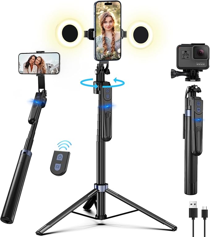 Auto Face Tracking Tripod 360 Rotation with Stand,Android and iPhone Tripod Holder with Remote and Gesture Control, No App,Built-in Tracking Camera Selfie Stick for Vlog Video Recording Tiktok