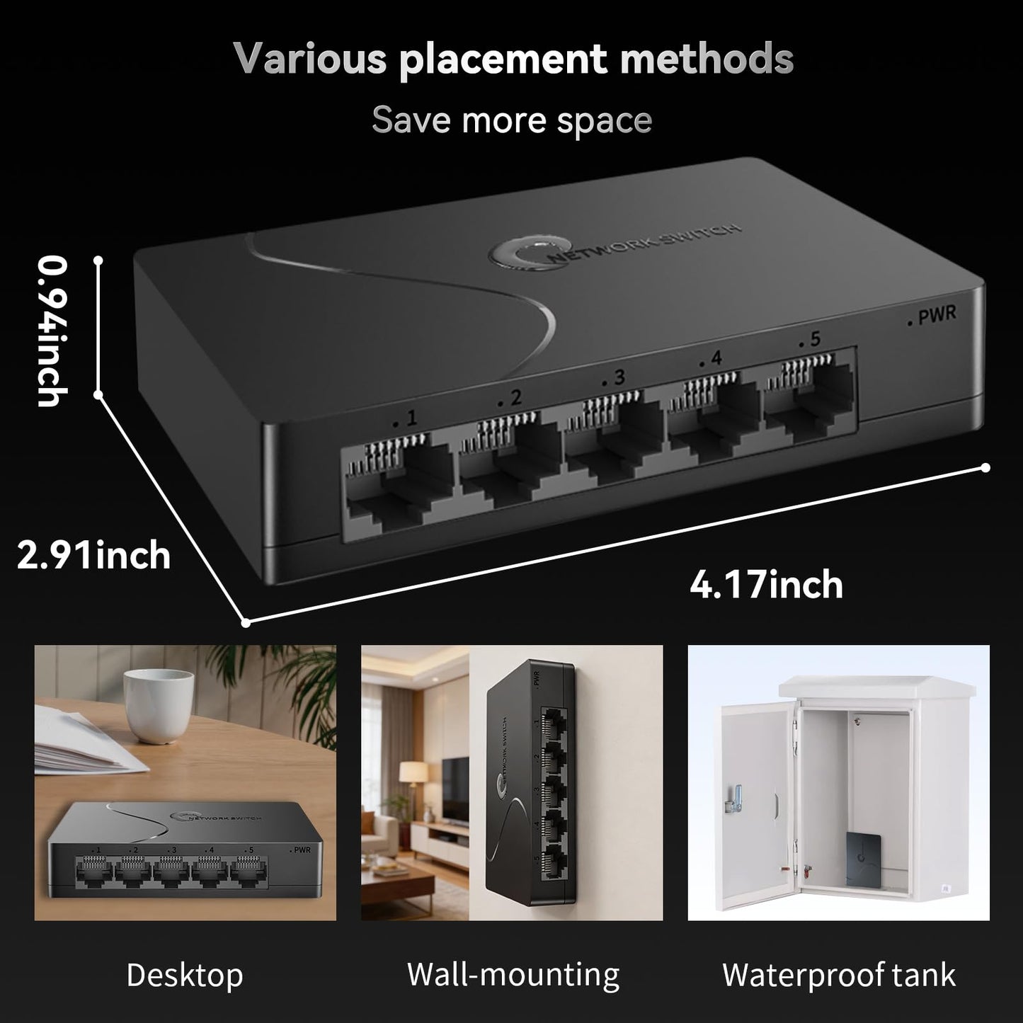 Goalake 5 Port Gigabit Managed Ethernet Switch, Easy Smart Network Splitter with VLAN & QoS, Desktop/Wall Mount, for Small Office Home Network