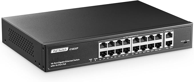 24 Port Full Gigabit PoE Switch with 2 GE Uplink, 2 Gigabit SFP, IEEE802.3af/at Max 400W, YuLinca Unmanaged Rackmount Switch with VLAN and AI Watchdog
