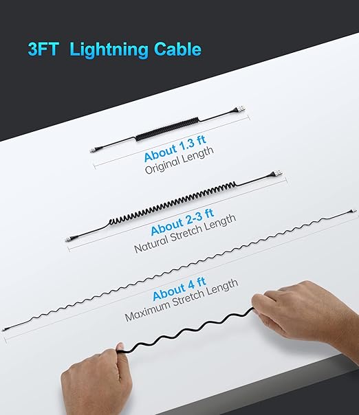 Short iPhone Charger Cable for Car, 2 Pack 3FT Coiled Lightning Cable