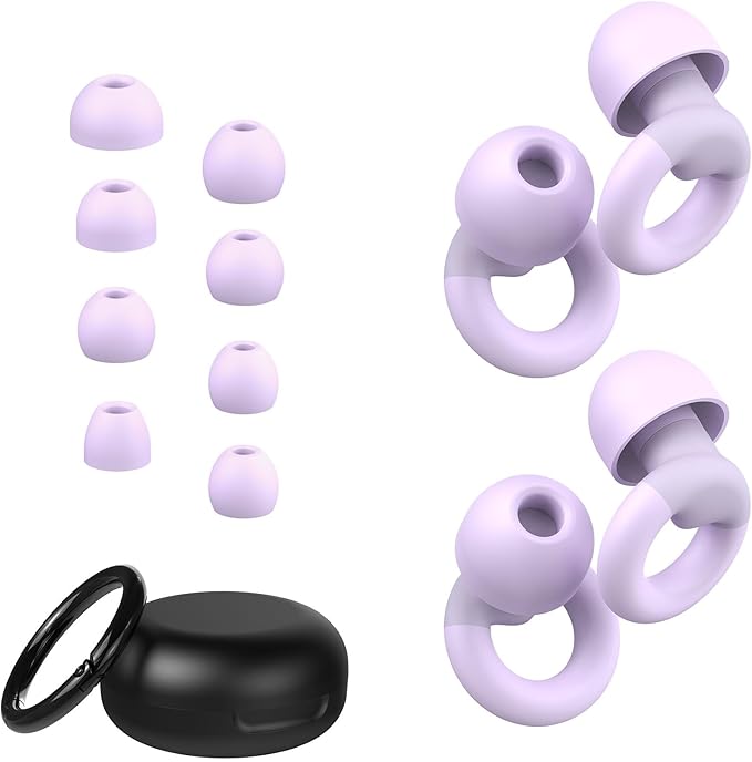 JUSTRVN Ear Plugs for Sleeping, 2 Pairs of Reusable Earplugs for Noise Reduction 25dB-30dB with 8 Ear Tips, Soft Hearing Protection Ear Plugs for Concert,Noise Sensitivity, Study & Work