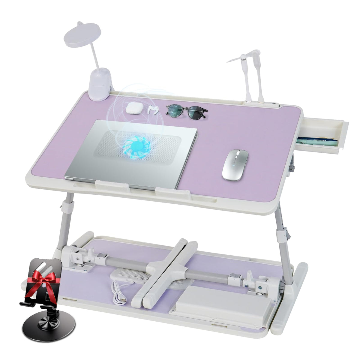 iXTRA Adjustable Laptop Lap Desk with Cooling Fan USB Light for Adults 60x40cm,Grey