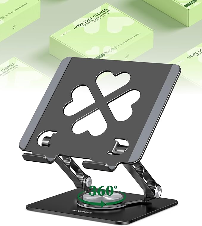 Axbima Tablet Stand for iPad,360° Rotating Desktop Holder - Aluminum Adjustable & Foldable Desk Holder for iPad Pro 12.9/11,Air 10.9,Samsung Tab S9,Portable Home/Office,Gift for Adults