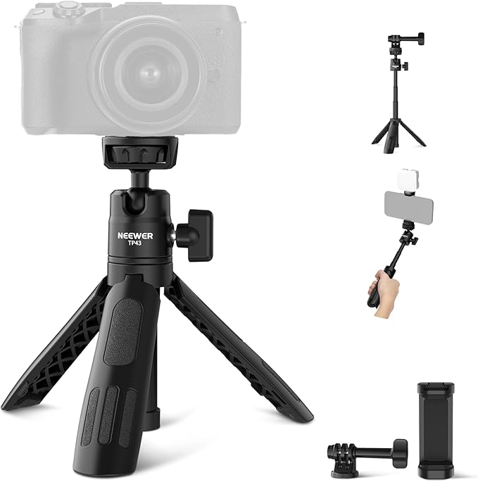 NEEWER Basics Mini Desk Selfie Stick Tripod Compatible with iPhone GoPro Insta360 DJI, Portable Small Camera Webcam Android Cell Phone Holder Ball Head Elevated Axis Video Recording Stand