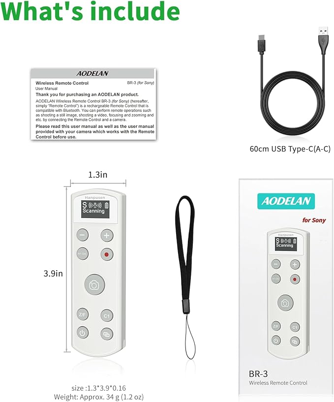 for Sony Rechargeable Wireless Remote Control - Camera Remote Shutter Release with Zoom Focus Compatible with Sony ZV-1/ZV-E10/RX0 II/A6100/A6400/A6600/A6700/A7R V/A7 IV/A7 III/A9 II/ZV-E1/ZV-1F