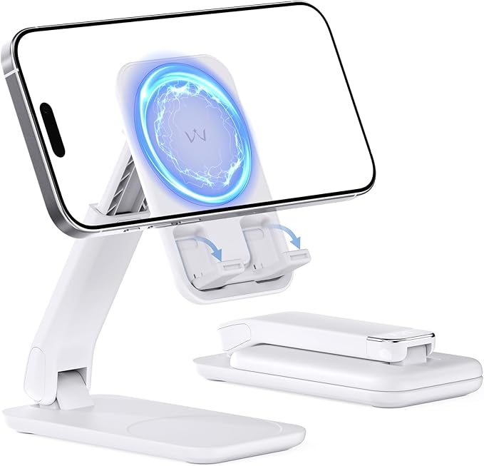 iWALK Magnetic Cell Phone Stand for Desk, Angle and Height Adjustable Mobile Phone Holder, Foldable Magnet Stand for iPhone 17 16 15 14 13 12 Pro Max and iPad, Cell Phone Holder for Samsung