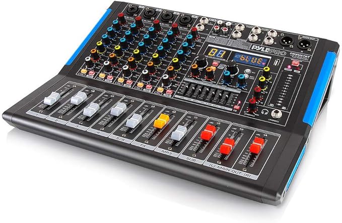 Pyle 12-Channel Console Style Audio Mixer with Bluetooth - DJ Sound Controller, 8 XLR / Combo Inputs, Sub Out, +48V Phantom, USB-A In, 16 DSP Effects, MP3 Player, 7-Band EQ - PMXU128BT