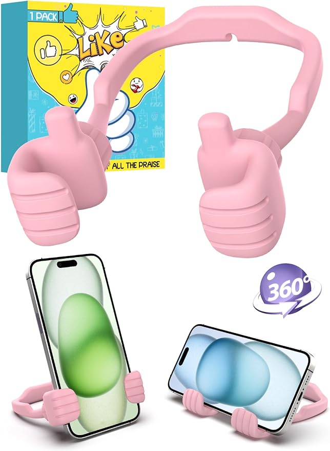 Stocking Stuffers for Teens Boys Girls Cell Phone Stand: Upgrade Adjustable Thumbs Up Lazy Phone Holder for Desk Fun Birthday Gifts for Grandma Adults Husband from Wife (Grey, 1)
