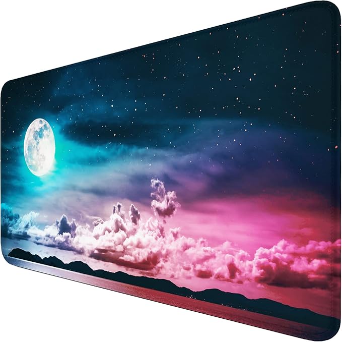 Large Mouse Pad with Stitched Edges, Durable Non-Slip Natural Rubber Base, Waterproof Computer Keyboard Pad Mat for Esports Pros/Gamer/Desktop/Office/Home - Pink