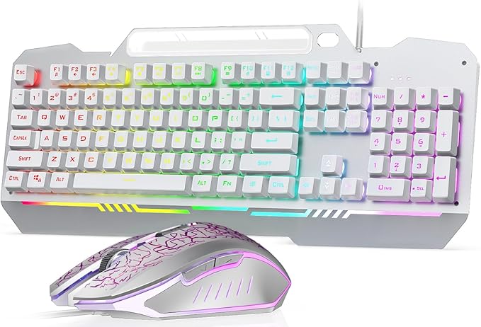 AULA Gaming Keyboard, T102 104 Keys Gaming Keyboard and Mouse Combo with RGB Backlit, All-Metal Panel, Anti-Ghosting, PC Game Keyboard and Mouse, USB Wired Keyboard Mouse for MAC Xbox PC Gamers