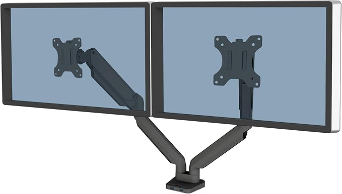 Fellowes Platinum Series Dual Monitor Arm for 40-Inch Monitors, Full Motion, 360° Rotation, VESA Mount with Grommet or Clamp, USB Ports, Ergonomic, 8056301