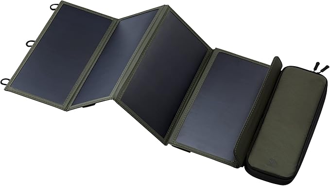 ELECOM NESTOUT Portable Solar Panel, Dual USB-A Ports, 28W Power Generation Charger for Phone Camping, Durable Water-Resistant Ripstop Nylon, Foldable Lightweight