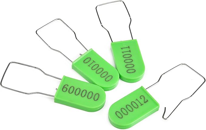 LeadSeals 50PCS Plastic Padlock Security Seals Metal Wire Padlocks Electric Meter Lockout Tags Self-Locking Numbered Anti Tamper Seal Lock Green