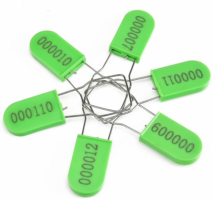 50PCS Plastic Padlock Security Seals Metal Wire Padlocks Electric Meter Lockout Tags Self-Locking Numbered Anti Tamper Seal Lock Green