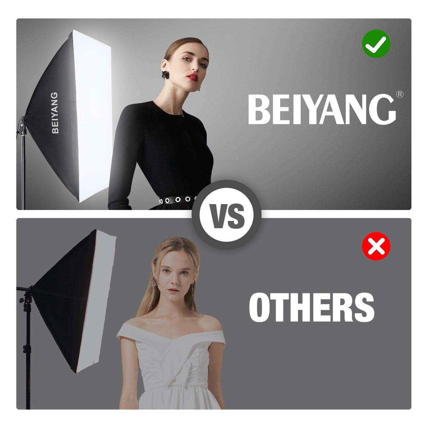 BEIYANG Softbox Lighting Kit, 2x20''x28'' Photography Soft Box with 2 pcs 6000K E27 LED Socket LED Bulbs, Studio Lights for Photography/Video Recording/Live Streaming