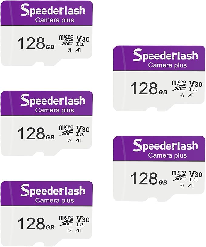 Micro SDXC Memory Card 128GB 2 Pack, Speederlash Camera Plus TF Card with Adapter, 90MB/s Read Speed, 4K UHD&5K Video Support, U1 V30 A1 Rated, Waterproof, for Gaming Devices, Drones, Smartphones