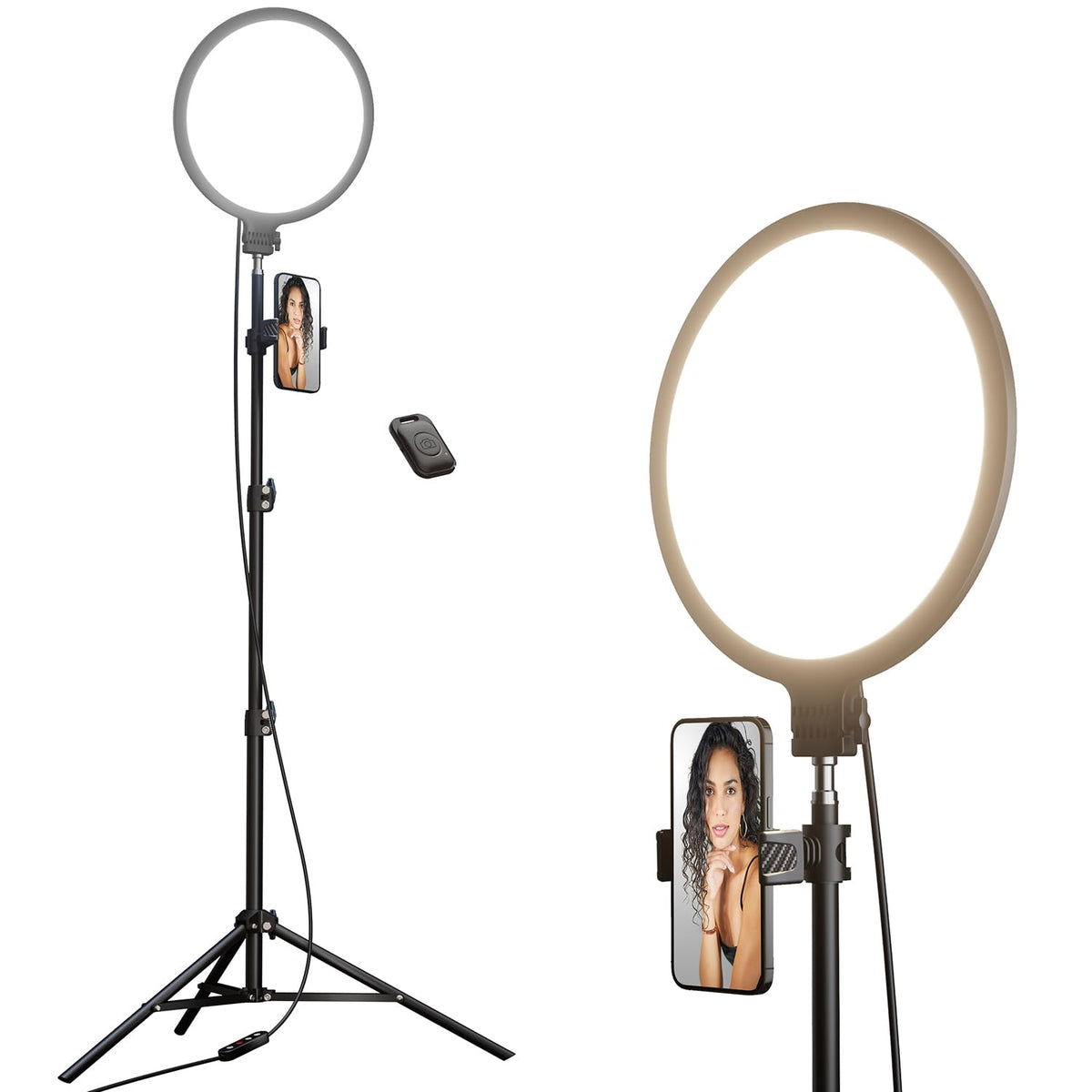 Weilisi 10.2" Ring Light with 69" Tripod Stand and Phone Holder Kit, Full-Screen Zoom Light for Video Recording, Makeup, Live Stream, Dimmable LED Selfie Ring Light Tripod for iPhone with Remote