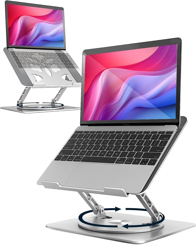Aoviho 360° Rotating Laptop Stand for Desk | Adjustable, Foldable, Portable Aluminum Ergonomic Riser | Compatible with MacBook, Dell, HP & All Laptops 10-16 inch | Gray