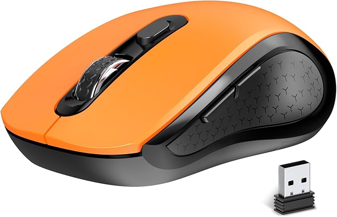 Wireless Mouse Ergonomic, Side Buttons Mouse, 2400 DPI, Silent and Anti Slip Roller Cordless Mice, 2.4Ghz with USB Receiver, 6 Buttons, Suitable for Laptop PC Chromebook and Windows 11/10/7 - Black