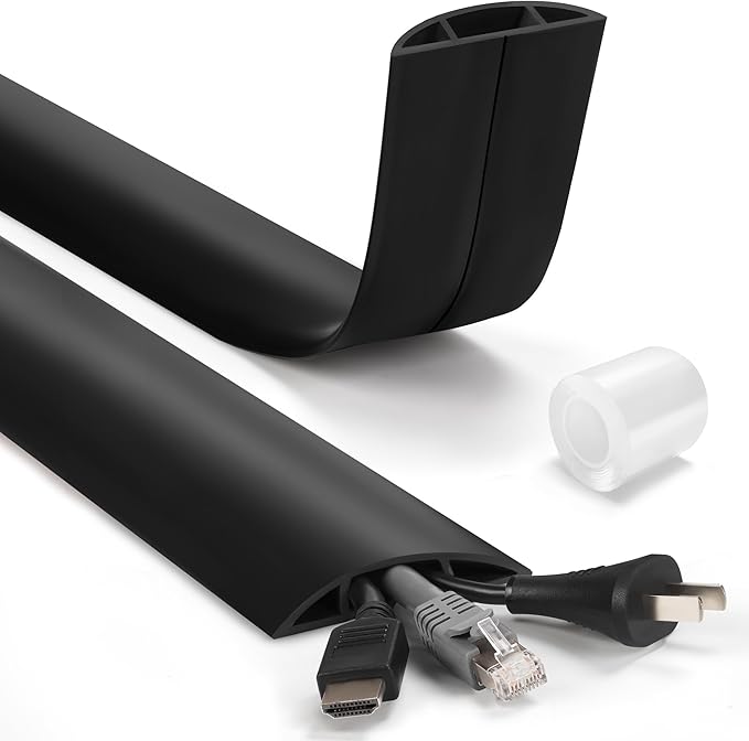 LZEOY 4ft Cord Cover for Wires on Floor, Grey Extension Cable Management, Hide Electrical Hider Protector, Cable Cavity: 0.78" W x 0.32" H