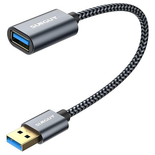 SUNGUY 5Gbps USB 3.0 Extension Cable, USB A Male to Female Cord, Braided High Data Transfer Compatible with Xbox, Hard Drive, Webcam, USB Keyboard, Mouse, Flash Drive, Oculus VR