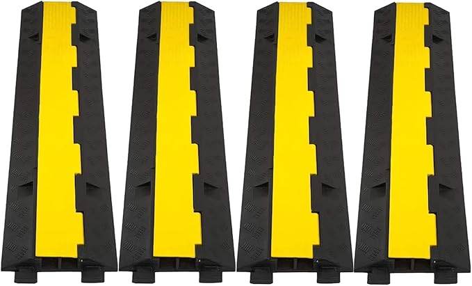 CXRCY Cable Protector Ramp 4 Pack of 1-Channel Rubber Hose Ramp,Driveway Guard,22046Lbs Capacity Heavy Duty Speed Bumps Hose Cord Protector Ramps for Driveway&Outdoor/Wire/Hose/Pipe Hider