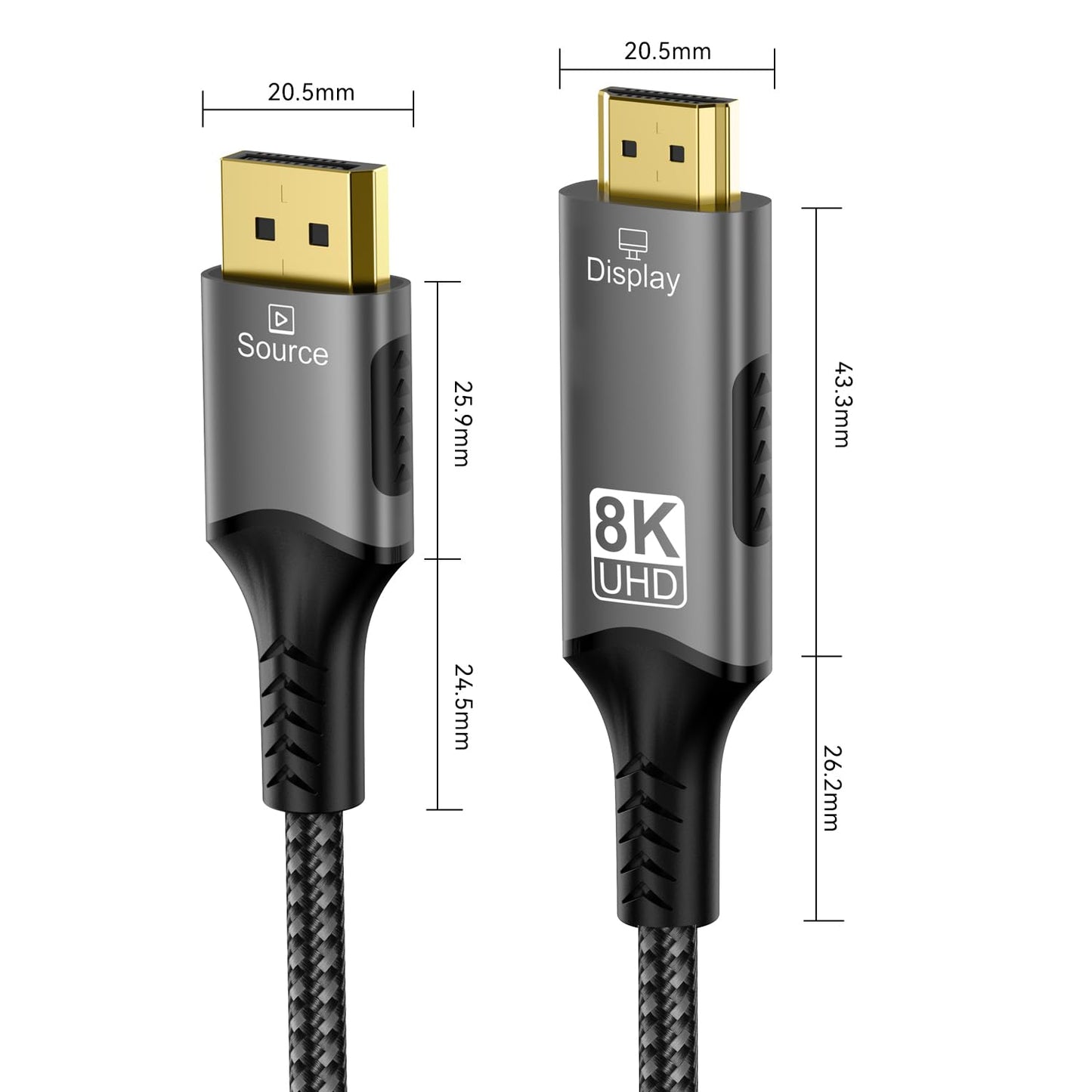 FDBRO 8K DisplayPort to HDMI Cable Uni-Directional Braided Cord-2M (6.6FT)