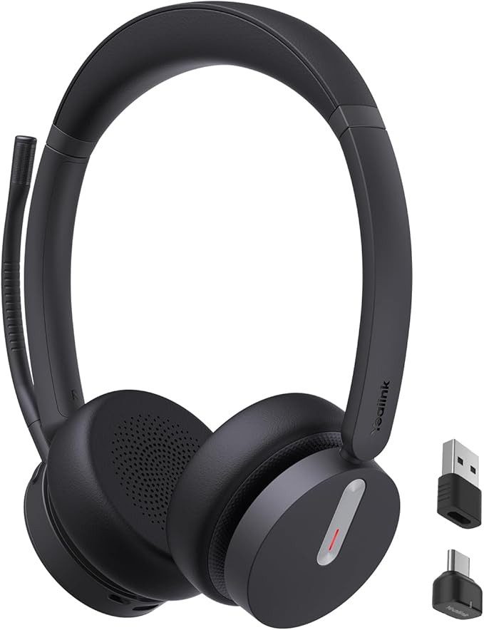 Yealink BH70 Dual Wireless Headset with Mic for Work, Bluetooth Headphone with Teams Certification, up to 35h Talk Time, 147g All-Day Wearing Comfort, Include USB-C/A Dongle & BHC70 Charging Stand