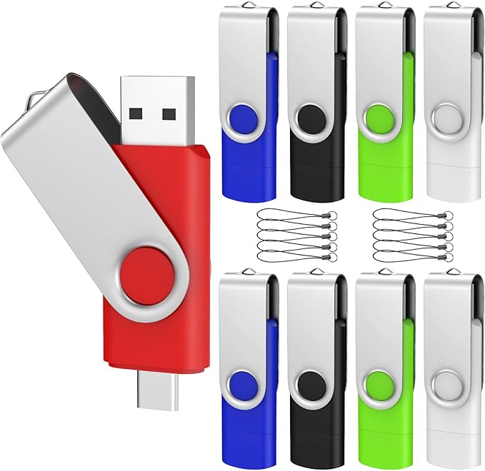 ABLAZE 8GB USB C Flash Drive 10 Pack, OTG USB 2.0+Type C Memory Stick