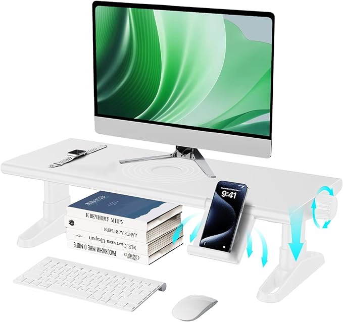 NIFBANG Computer Monitor Stand Riser for Desk,4.4-5.7 Inches Freely Height Adjustable with Cellphone Holder,Multi-Purpose Desktop Organizer Monitor Stands Riser for Computer,Laptop,Printer