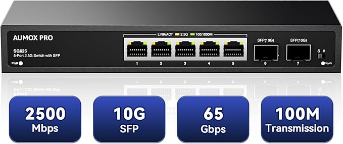 AUMOX PRO 120W 10 Port 2.5G PoE Switch 8PoE 2SFP Unmanaged VLAN