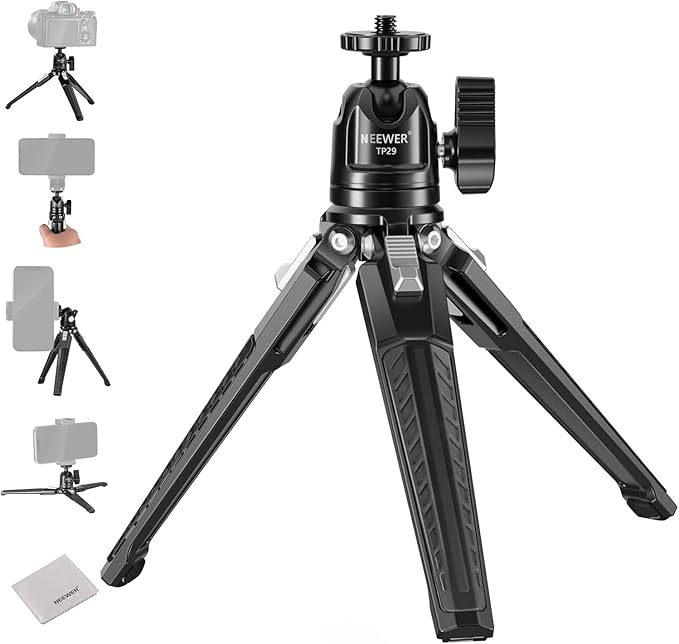 NEEWER Entry Level Version Mini Tripod for Camera, 360° Small Desk Portable DSLR Webcam Cell Phone Mount Holder Stand Selfie Stick Grip Compatible with iPhone Samsung Android Video Recording
