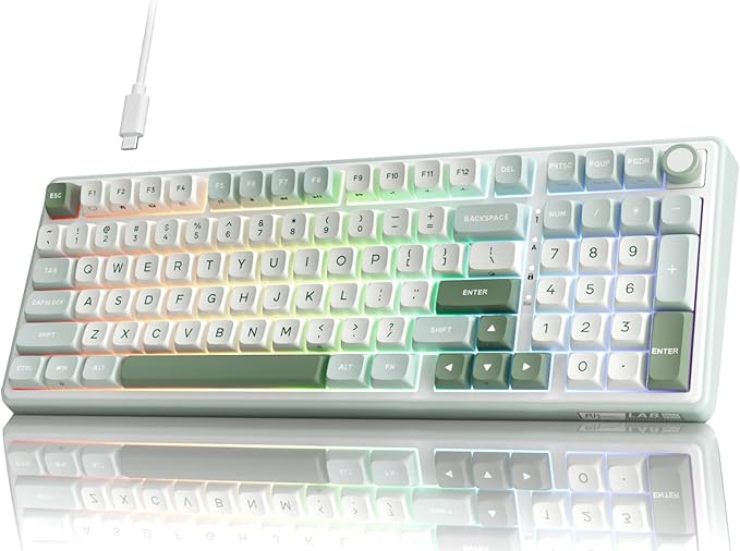 RK ROYAL KLUDGE R98 Pro Wired Mechanical Keyboard, 96% Creamy Gaming Keyboard RGB Backlit with Number Pad and Volume Knob, Gasket Mount, MDA Profile PBT Keycaps, Hot Swappable Pre-lubed Linear Switch