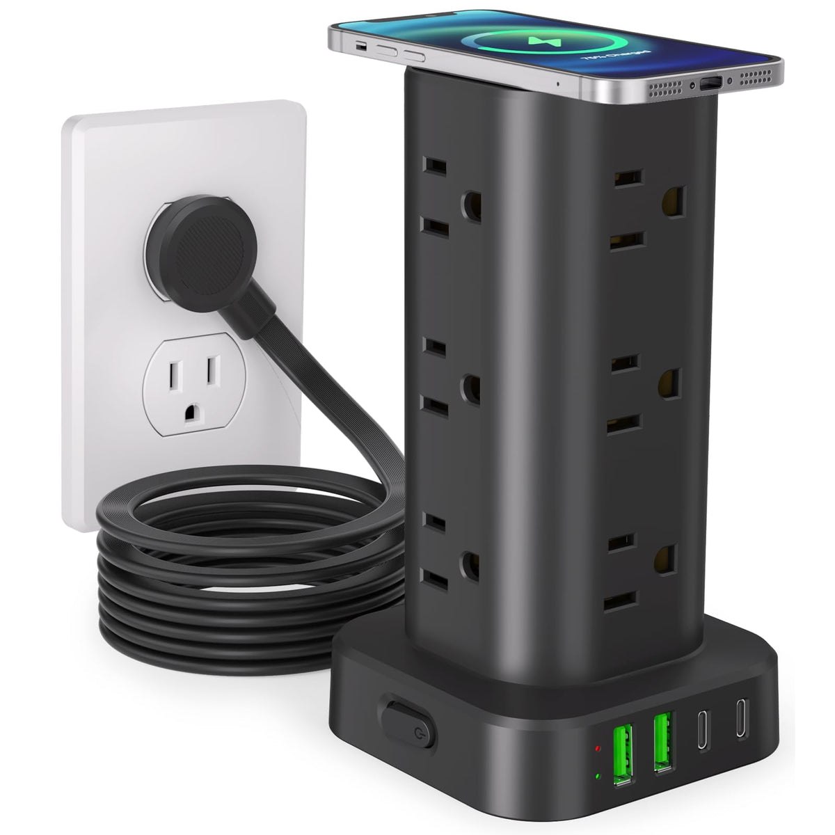 Power Strip Tower with Wireless Charger,Surge Protector with 12 Outlets