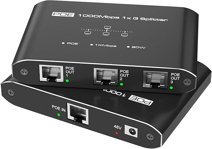 PoE Switch 1 in 4 Out, 4 Port Gigabit PoE Splitter, IEEE 802.3at/af Compliant, 30W per Port Power Over Network Hub for IP Cameras/AP/VoIP Phones (328 Ft), PoE+ Splitter for Cat5e/6/7/8 Cable