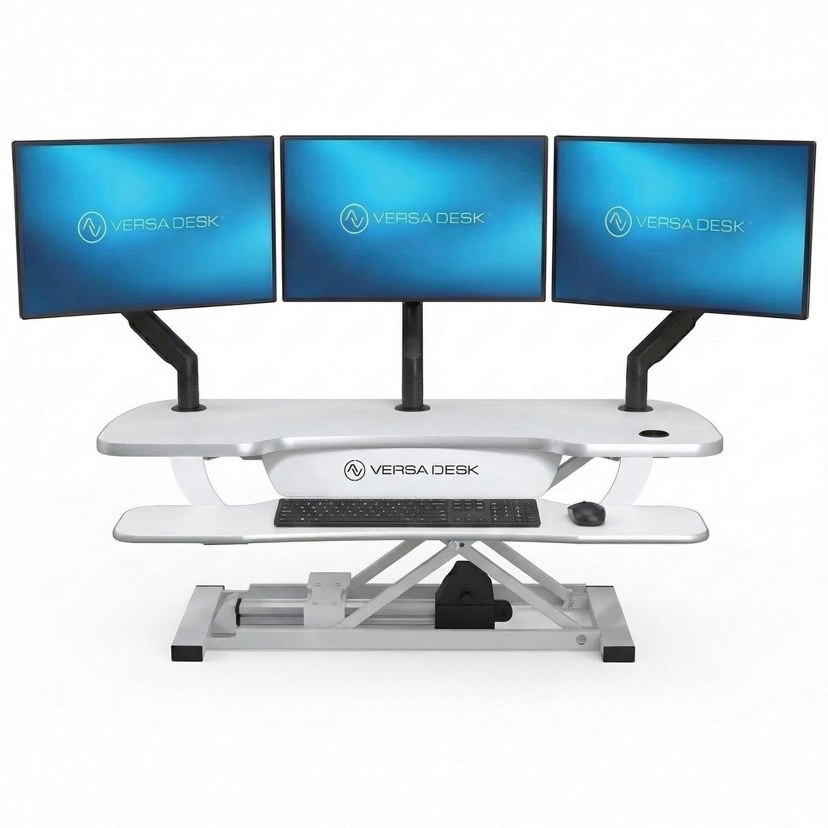 VERSADESK PowerPro 48 Inch Electric Standing Desk Converter – Push-Button Height Adjustable Sit to Stand Desk Riser for Multiple Monitors – Motorized Desktop Workstation with Wide Keyboard Tray