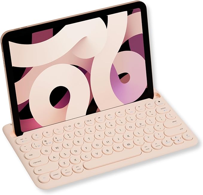 Macally Bluetooth Keyboard for Tablet | Wireless Keyboard for iPad mini/Air/Mini, iPhone (Multi-Device, Built-in Stand, Rechargeable) Easy to Use and Cute Portable