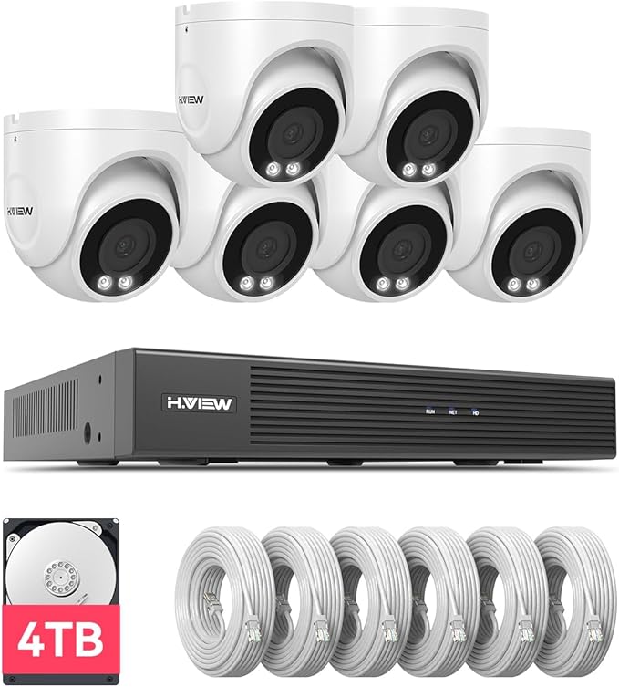 H.VIEW 8MP Security Camera System 4TB HDD, 8pcs POE Security Camera System 4k Outdoor, 8X 8MP Wired Outdoor IP Cameras with Two-Way Audio, Human AI Detection, Cameras System for Home Security