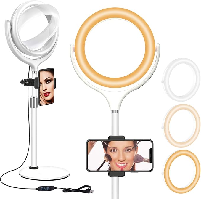 Desk Ring Light with Stand for Computer, 30 Modes Video Conference Lighting