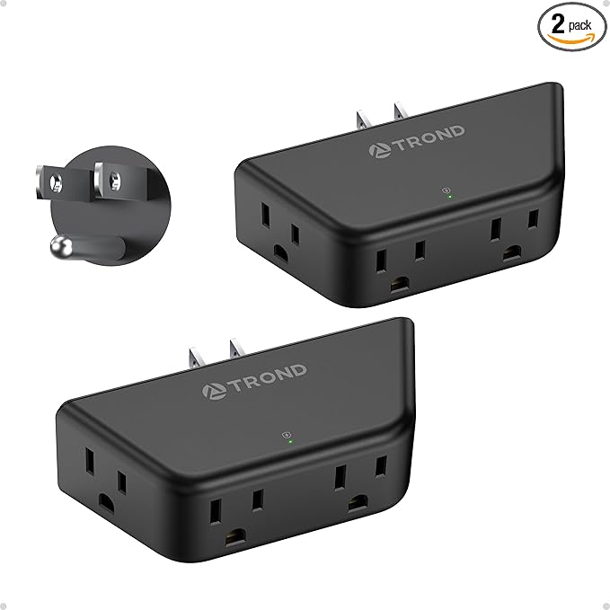 TROND Black Outlet Extender Surge Protector, 4 Plug Outlet Adapter