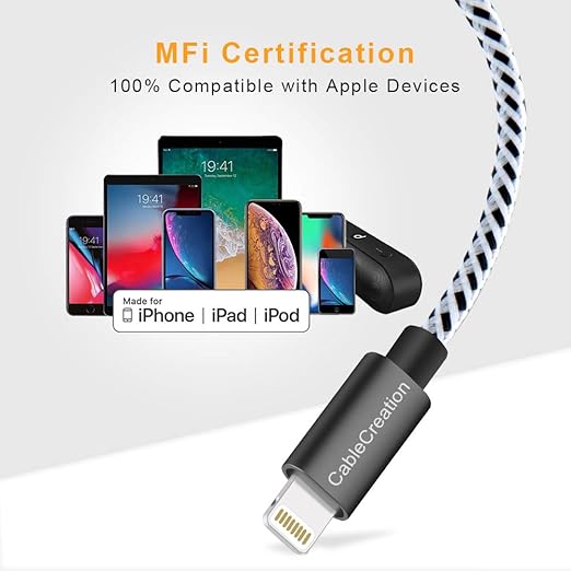 CableCreation 3Pack Short iPhone Charging Cable 6 Inch/0.5FT, MFi Certified
