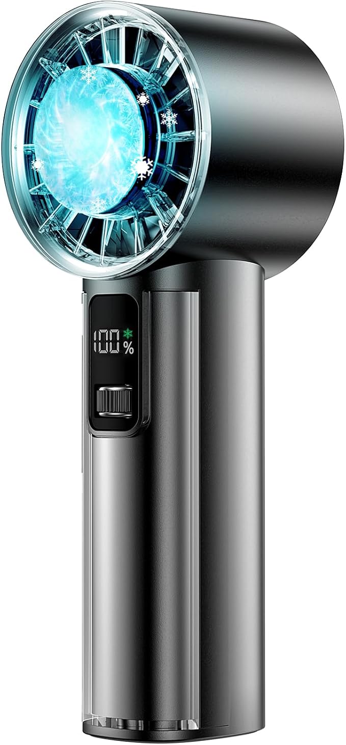 PANERGY Handheld Fan with Ice Cooler, Mini Portable Fan Rechargeable, 18Hrs Cooling, 0-100 Adjustable Speed, Small Yet Powerful, Personal Hand Fans for Travel, Beach, Outdoor, Makeup, Gifts for Women