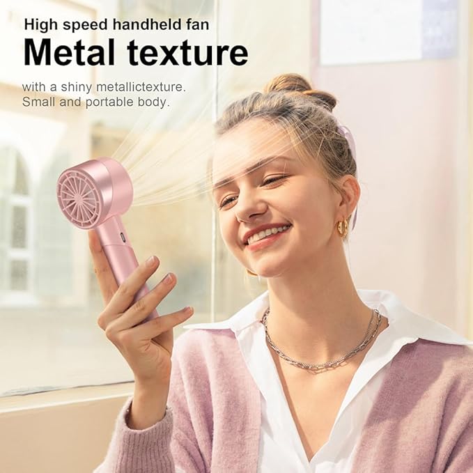 Handheld Fan, Mini Small Portable Turbo Fan, USB Type-C Rechargeable with 4 High Speeds Personal Fans, Max 16 Hours Working Time, Small Hand Fan for Travel, Camping, Office, Home, Outdoor - Pink