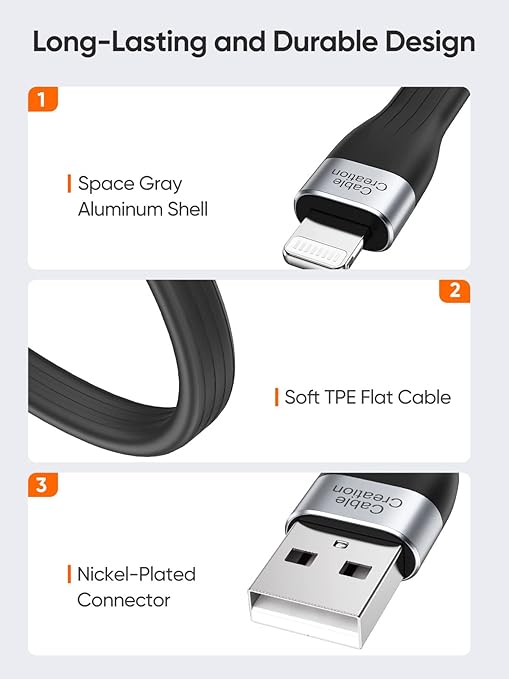 CableCreation 2-Pack Short iPhone Charger Cable 0.5FT/0.15m MFi Certified