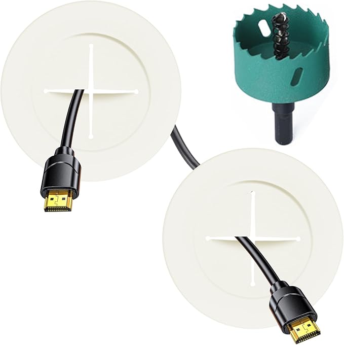 TV Wire Hider Kit for Wall Mount TV, White in Wall Cable Management Kit, Includes 2 Pass Throughs and Hole Saw Drill Attachment for Easy Install