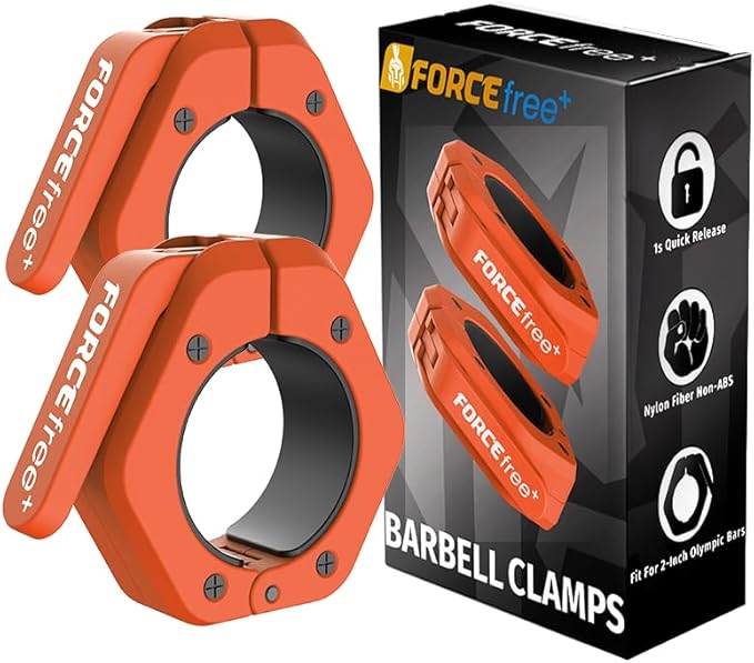 Forcefree+ Barbell Clips (Pair), Barbell Clamps, Quick Release Olympic Barbell Clamps with Anti Slip TPR Grip, Barbell Collars for Secure Weightlifting & Powerlifting (Magnetic
