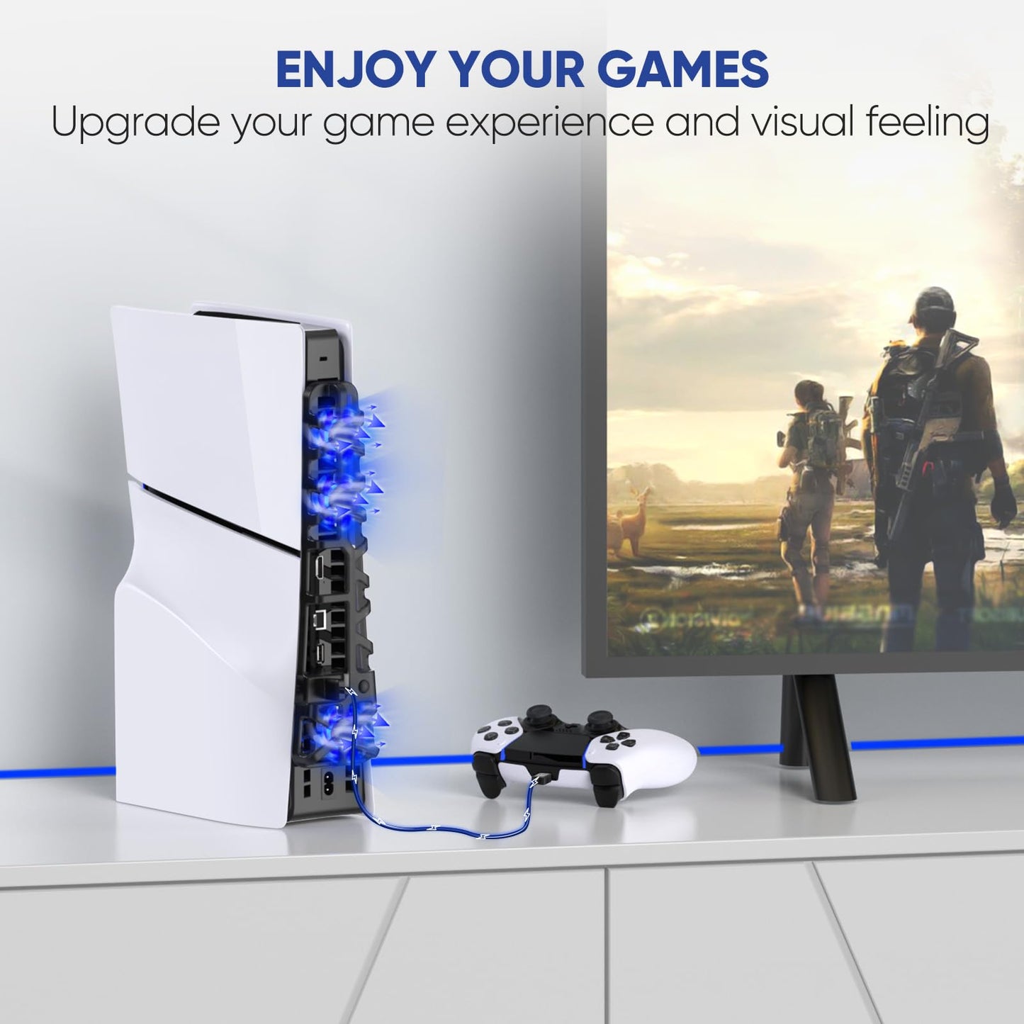 Cooling Fan for PS5 Slim with LED Light,Adjustable 3 Speed,USB 3.0 Port