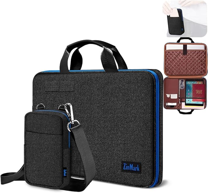 Laptop Case 15.6 Inch Briefcase Military-Grade Protection with Detachable Belt Bag, Compatible All Model of 15-16 Inch MacBook Pro and Most Popular 15.6 Inch Notebooks Chromebooks (Black Red)
