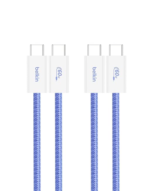 Belkin USB C to USB C 60W Braided Cable 2 Pack, 9.9ft iPhone Charger Cord